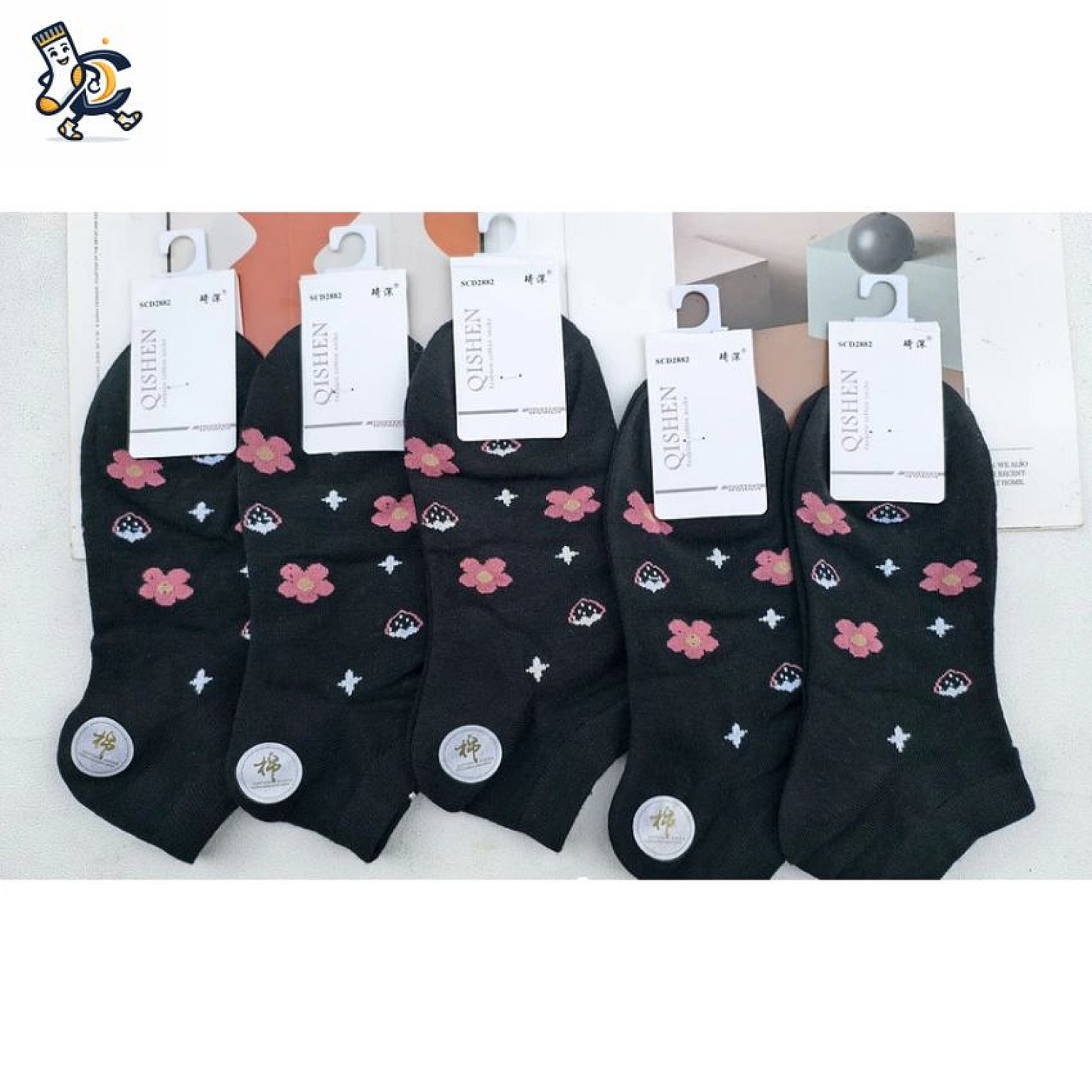 Kaos Kaki No Show Wanita Motif Bunga QISHEN